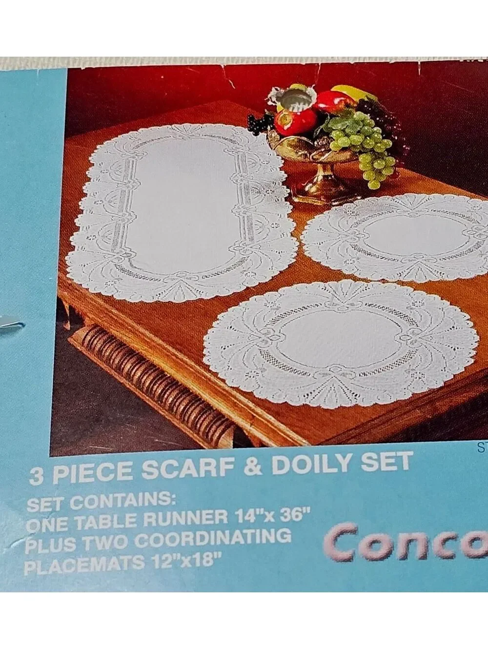 Concorde 3 Piece Scarf & Doily Set - 100% Polyester, Cream Color - NOS - Poland